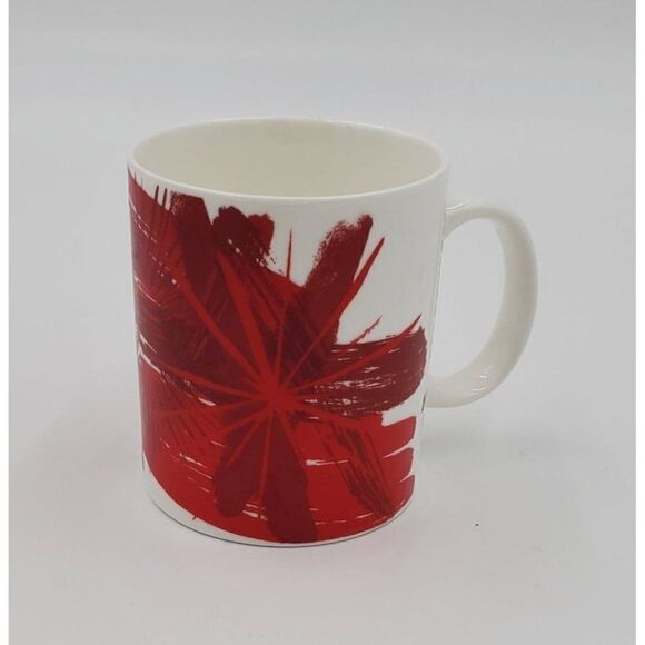 Starbucks Coffee Mug Christmas 2014 Poinsettia Red Flower Gold Cup 12oz - Picture 1 of 5